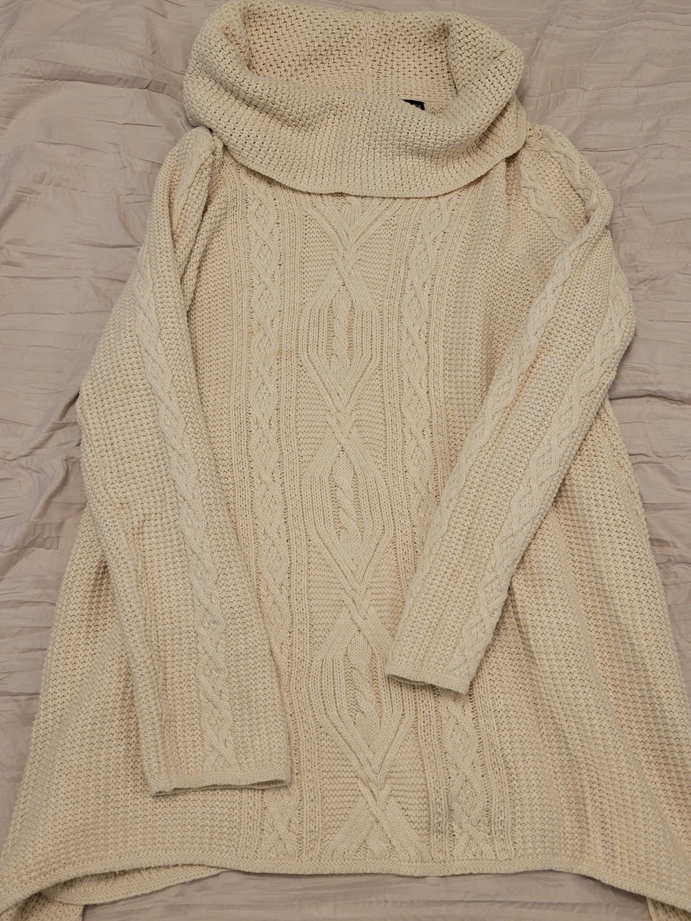 JEANNE PIERRE Cream Cable Knit Cowlneck Sweater